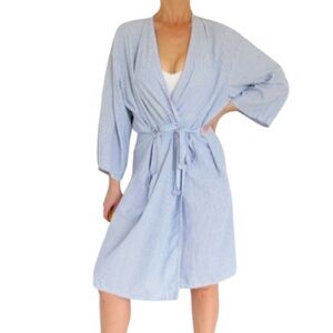 Vintage Standard Textile USA blue white stripe cotton bathrobe size large